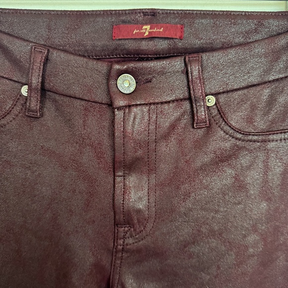 Women 7 For All Mankind 29" Soft Burgundy leather look Skinny Grunge Rock Pants - Picture 9 of 16